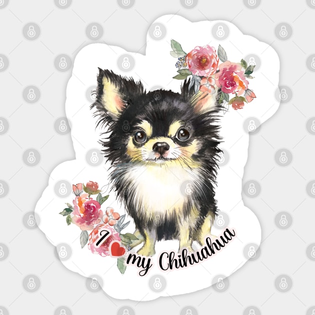 I love my Chihuahua Cute Chihuahua Puppy Dog Art Sticker by AdrianaHolmesArt